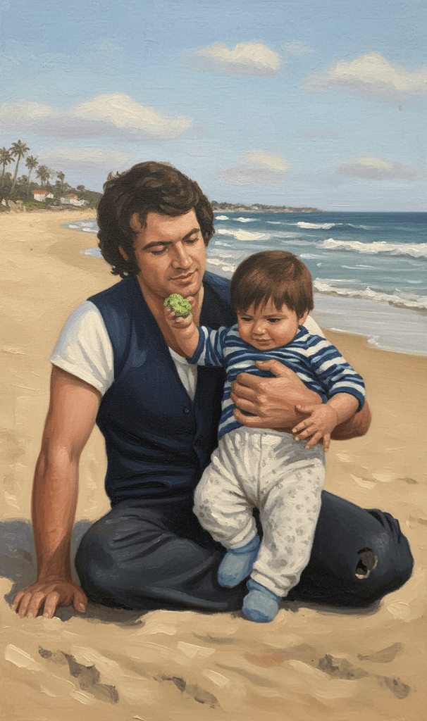 After: Restored first, then repainted as an oil painting on the beach.