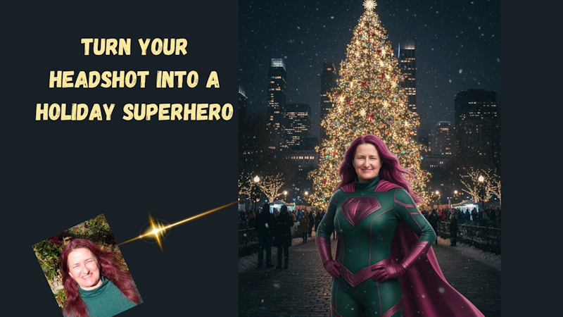 My headshot transformed into a holiday superhero